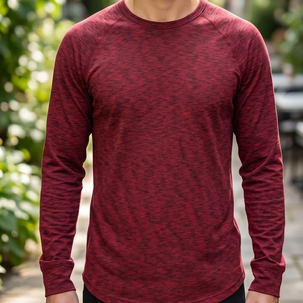American Eagle Active Flex Mens Long Sleeve Shirt Burgundy Space Dye Raglan XL‎